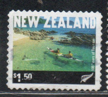 NEW ZEALAND NUOVA ZELANDA 2001 100 YEARS OF TOURISM GOVERNMENT TOURIST OFFICE KAYAKERS IN ABEL TASMAN PARK 1.50$ USED - Oblitérés