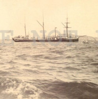 HMS UK GB 3 MAST Battleship Military Uruguay Port Real Photo RPPC Postcard C1902 - Collections & Lots