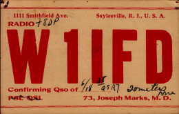 CARTE QSL...SAVLESVILLE R.I.U.S.A..W 1 I F D ...1938 - Radio