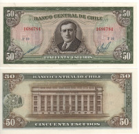 CHILE   50  Escudos ,    P140b   ND   1960-64  Arturo Alessandri  + Banco Central De Chile At Back    UNC - Cile
