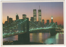 Glittering Night View Of Brooklyn Bridge Of Lower Manhattan, Brooklyn Bridge, Twin Towers - New York City - (N.Y. - USA) - Manhattan