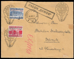 1936 POLAND EXPRESS COVER BALLON MAIL BALON SANOK 16.8.36 30GR,55GR Mi.-Nr. 313/4 - Palloni