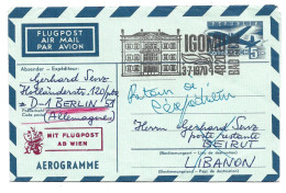 0415h: Aerogramm ANK 13c (30.- €) Wien- Beirut 3.7.1970 Werbestempel Bad Ischl - Buste
