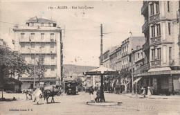 Alger - La Rue Hassiba Ben Bouali (ex. Sadi Carnot). Le Café De La Bourse - Tramway, Bourricots Cpa 1926 Col. Idéale PS - Algiers