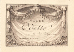 Paris 1er & 8ème * Modes ODETTE 9 Rue Richepanse * Mode * Carte De Visite Ancienne - Distrito: 03