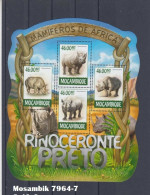 2015 Rhinos Mozambique KLB 7964-7 + Bl 1033 MNH - Rhinozerosse