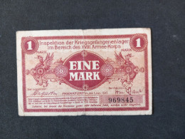 Billet 1 MARK LAGERGELD MONNAIE DE CAMP PRISONNIER DE GUERRE Kriegsgefangenenlager FRANKFURT - Sonstige & Ohne Zuordnung