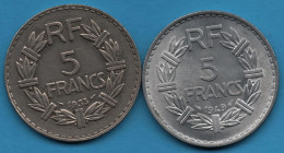 FRANCE LOT 2 X 5 FRANCS 1933 - 1949 LAVRILLIER - Kiloware - Münzen