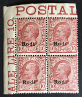 1917 -22 - Italia Regno - Isole Dell' Egeo -  Rodi   10 Cent - Quartina - Nuovi - Ägäis (Rodi)