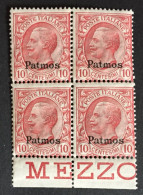 1912 - Italia Regno - Isole Dell'Egeo - Patmos 10 Cent . Quartina Nuovi - Egée (Patmo)