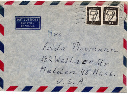 69429 - Bund - 1962 - 2@30Pfg Kant A LpBf KOELN -> Malden, MA (USA) - Cartas & Documentos