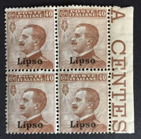 1912-22 - Italia Regno - Isole Dell' Egeo - Lipso  40 Cent. - Quartina - Nuovi - Aegean (Lipso)