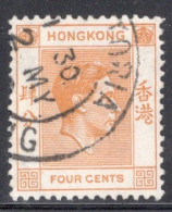 Hong Kong 1938 George VI A Single 4 Cent Stamp From The Definitive Set In Fine Used - Gebraucht