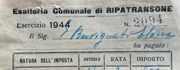 RIPATRANSONE  18/4/45 - RICEVUTA ESATTORIA COMUNALE CON MARCHE DA BOLLO IMPOSTA ENTRATA - Fiscali