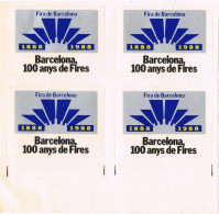Bloque De 4, Viñetas Autoadhesivas BARCELONA 1988. 100 Anys De FIRES, Fira De Barcelona ** - Plaatfouten & Curiosa