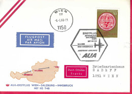 AUSTRIA - ERSTFLUG AUA - FROM INNSBRUCK/SALZBURG/WIEN *6.6.66* ON LARGE COVER - Primi Voli