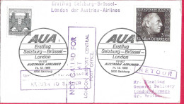 AUSTRIA - ERSTFLUG AUA WITH VV 387- FROM SALZBURG/BRUSSEL/LONDON *14.12.69* ON COVER - First Flight Covers