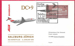 AUSTRIA - ERSTFLUG AUA/SWISSAIR MIT  DC-9 - FROM SALZBURG TO ZURICH *2.1.1972* ON OFFICIAL  COVER - Erst- U. Sonderflugbriefe