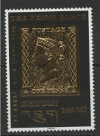 BHUTAN The Penny Black 22 KARAT Gold Stamp. Y&T N° 1129 Neuf ** (MNH). TB - Bhoutan