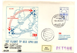 Carta  Con Matasellos Commemorativo  1 Vuelo Copenhagen-luxemburgo 1979 - Covers & Documents