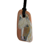PALOMINO HORSE Hand Painted On A Sea-Worn Terracotta Pendant - Pendants