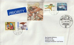 Belle Lettre De Suisse 2023 (champignons) , Adressée à Andorra, Avec Timbre à Date Illustré Arrivé Andorra (Principat) - Covers & Documents