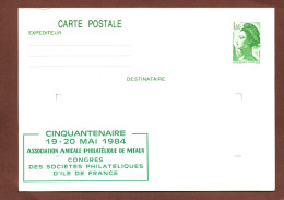 ENTIER POSTAL EN 1984 - MEAUX - CONGRES DES SOCIETES PHILATELIQUES D' ILE DE FRANCE - Enteros Privados