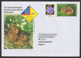 RABBIT Germany 2016 STATIONERY Cover Philatelic Exhibition München Börse Tierkind Feldhase Leberblümchen FLOWER 2005 - Lapins