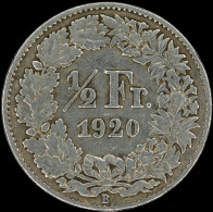 LaZooRo: Switzerland 1/2 Franc 1920 XF - Silver - 1/2 Franken