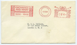 MACHINE FRANKING : EXCHANGE AND MART, POSTAL SLOGAN, CROYDON, 1968 / LONDON, OLD BROAD STREET (WALLACE) - Machines à Affranchir (EMA)