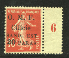 Timbre De France   Semeuse Surchargé   O.M.F   CILICIE  Sand. Est     20 Paras Sur 10 Cent. Avec Mllésime 6  Yv 100* - Unused Stamps