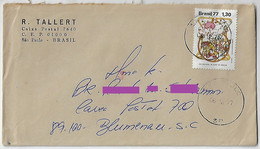 Brazil 1977 Cover Sent From São Paulo To Blumenau Stamp National Thanksgiving Day Transorma FZ Electronic Sorting Mark - Brieven En Documenten