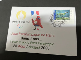 30-8-2023 (3 T 39) Jeux Paralympique De Paris - 1 Year To Go Today - 1 Ans Avant Ce Jour... (Open 28 August 2024) - Eté 2024 : Paris