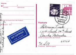 69478 - Bund - 1989 - 60Pfg B&S LpGAKte M ZusFrankatur LISBERG -> Omaha, NE (USA) - Storia Postale