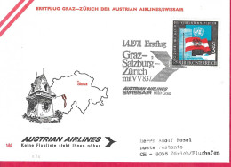AUSTRIA - ERSTFLUG AUA/SWISSAIR  MIT  VV 837 - GRAZ/SALZBURG/ZURICH *1.4.1971* ON OFFICIAL  COVER - First Flight Covers