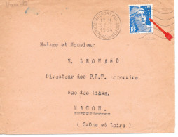 Variété Sur Lettre N° Yvert 886b 15f Gandon Bleu Type II Oblitération Lignes Ondulées Belfort Ppal 27-1 1954 - Lettres & Documents