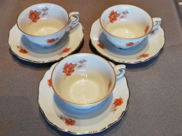 Lot De 3 Tasses à Café + Soucoupes Avec Décoration Florale De Marque "Bavaria" - Cups