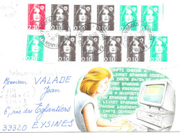 Variété Sur Lettre N° Yvert 2617 Bande De 5 ++ Oblitération 88 Thaon-les-Vosges 21-6 1990 - Storia Postale