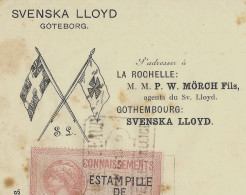 1910 BILL OF LADING CONNAISSEMENT Svenska Lloyd  Suède Steamers Suédois La Rochelle Gothembourg Cognac Lucien Foucauld - 1900 – 1949