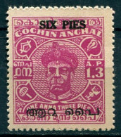 India Cochin 1949-1950 SC13 SG122 Mi106 6P On 1A3P Without Gum As Issued MLH - Travancore-Cochin