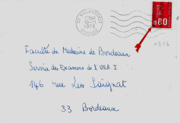 Variété Sur Lettre N° Yvert 1816 3 Grosses Bandes Noires  Oblitérations Scap 33 Villandraut - Brieven En Documenten