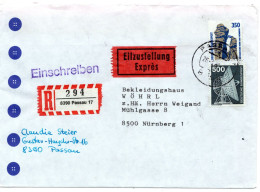 69514 - Bund - 1989 - 500Pfg I&T MiF A R-EilBf (rs Klappe Fehlt) PASSAU -> NUERNBERG - Briefe U. Dokumente