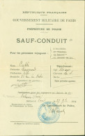 Guerre 14 Ausweis Laissez Passer Sauf Conduit Gouvernement Militaire De Paris Voyage à Bicyclette Pour Puteaux - 1. Weltkrieg 1914-1918