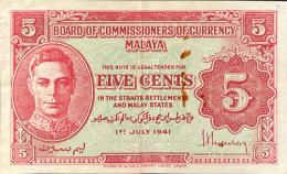 Malaya 5 Cents, P-7a (1.7.1941) - Very Fine - Portrait Type C - Maleisië