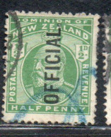 NEW ZEALAND NUOVA ZELANDA 1910 OFFICIAL STAMPS KING EDWARD VII OVERPRINTED 1/2c USED USATO OBLITERE' - Oficiales