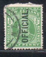 NEW ZEALAND NUOVA ZELANDA 1910 OFFICIAL STAMPS KING EDWARD VII OVERPRINTED 1/2c USED USATO OBLITERE' - Officials