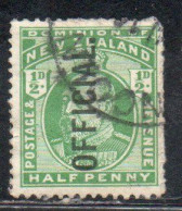 NEW ZEALAND NUOVA ZELANDA 1910 OFFICIAL STAMPS KING EDWARD VII OVERPRINTED 1/2c USED USATO OBLITERE' - Service