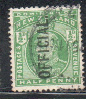 NEW ZEALAND NUOVA ZELANDA 1910 OFFICIAL STAMPS KING EDWARD VII OVERPRINTED 1/2c USED USATO OBLITERE' - Oficiales