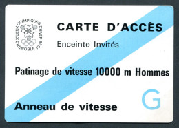 RC 25430 JEUX OLYMPIQUE DE GRENOBLE 1968 ANNEAU DE VITESSE CARTE D'ACCÈS ENCEINTE INVITÉS PATINAGE DE VITESSE 10000M HOM - Eintrittskarten