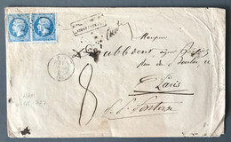 France N°22 (x2) Sur Enveloppe TAD HAM 31.3.1866 + GC 1757 + Affranchissement Insuffisant - (A1741) - 1849-1876: Période Classique